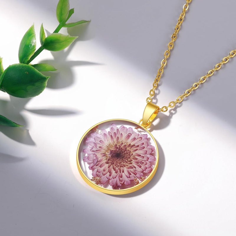AUNTESIGN Store Forget-Me-Not and Queen Anne's Lace Pressed Wildflower Necklace | Birth Month Real Flower Necklace | Gold/Silver Pressed Flower Jewelry | Personalized Handmade Jewelry - Image 2
